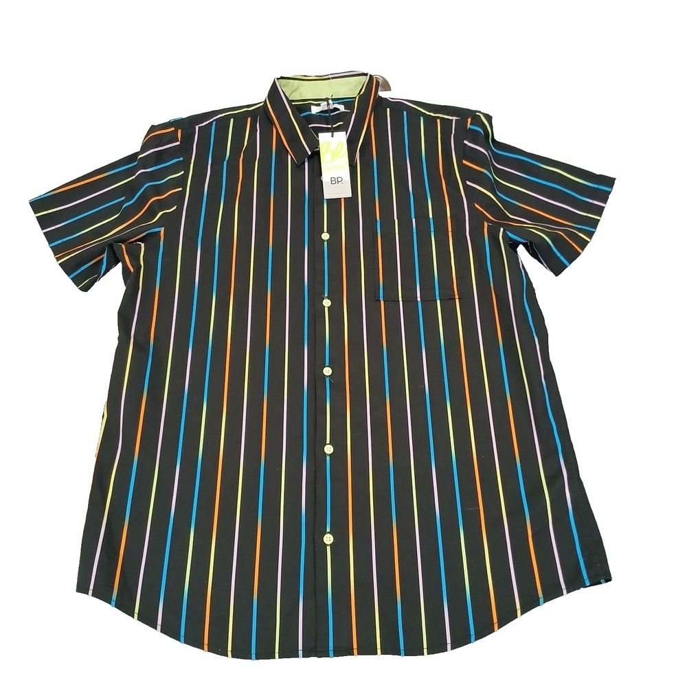 BP. Shirt Striped Men's Gender Inclusive Pride Button Up Black‎ XL Short Sleeve